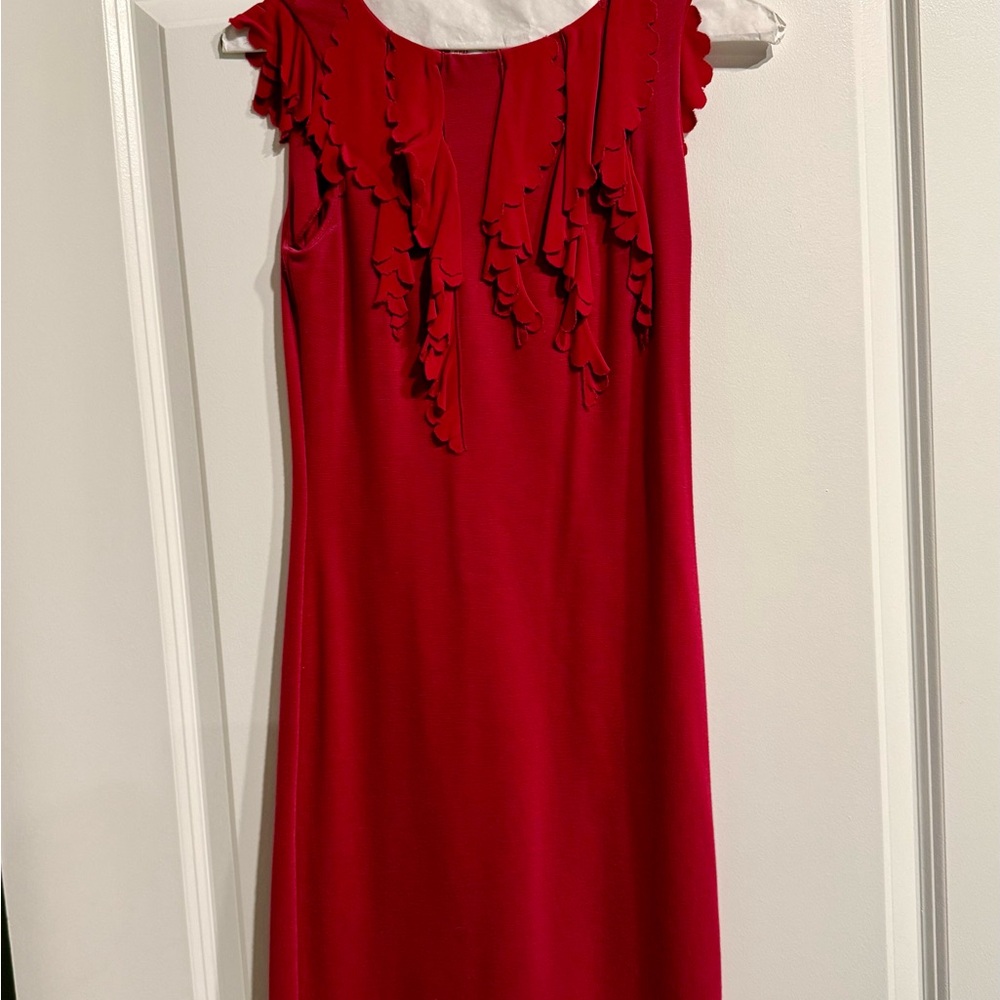 RED Valentino Sleeveless Red Midi Dress with Ruffle